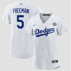 Women Los Angeles Dodgers 5 Freddie Freeman White 2025 World Series Home Cool Base Stitched Baseball Jersey 