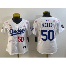 Women Los Angeles Dodgers 50 Mookie Betts White 2025 Tokyo Series Limited Stitched Baseball Jersey