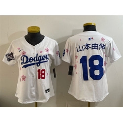 Youth Los Angeles Dodgers 18  Yoshinobu Yamamoto White 2025 World Series Champions Patch Tokyo Series Limited Stitched Baseball Jersey