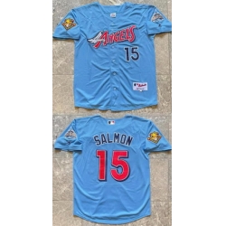 Men Los Angeles Angels  15 Tim Salmon Blue With 2001 American League Baseball Seasons 100th Anniversary Patch Stitched Baseball Jersey