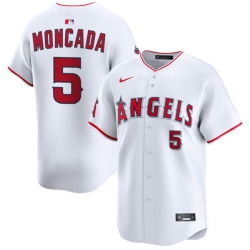 Men Los Angeles Angels 5 Yoan Moncada White Home Limited Stitched Baseball Jersey
