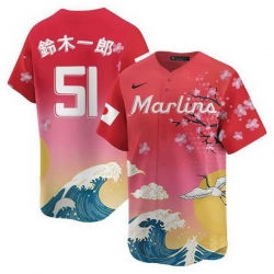 Men Miami Marlins 51  Ichiro Suzuki Pink Japanese Heritage Night 2025 Limited Baseball Jersey