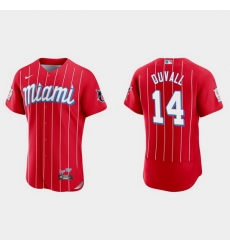 Miami Marlins 14 Adam Duvall Men Nike 2021 City Connect Authentic MLB Jersey Red
