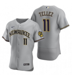Men Milwaukee Brewers 11 Rowdy Tellez Grey Flex Base Stitched MLB Jerse