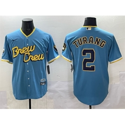 Men Milwaukee Brewers 2 Brice Turang Powder Blue City Connect Cool Base Stitched Jersey