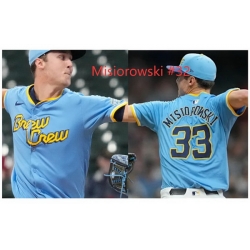 Men Milwaukee Brewers Brewers Misiorowski #32 Light Blue Color Stitched MLB jersey