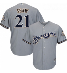 Youth Majestic Milwaukee Brewers 21 Travis Shaw Authentic Grey Road Cool Base MLB Jersey