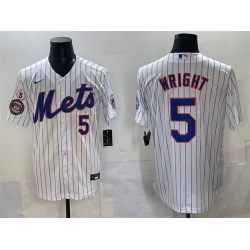 Men New York Mets 5 David Wright White With Patch Stitched Baseball Jersey