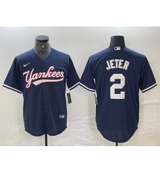 Men New York Yankees 2 Derek Jeter Navy Cool Base Stitched Baseball Jersey