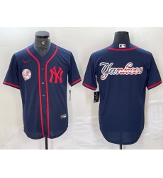 Men New York Yankees Big LOGO Navy Cool Base Stitched Baseball Jersey 25