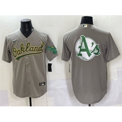 Men Oakland Athletics Team Big Logo Grey Cool Base Stitched Baseball Jersey 3
