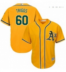 Youth Majestic Oakland Athletics 60 Andrew Triggs Replica Gold Alternate 2 Cool Base MLB Jersey 