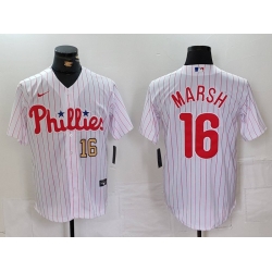 Men Philadelphia Phillies 16 Brandon Marsh White Cool Base Stitched Baseball Jersey