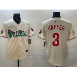 Men Philadelphia Phillies 3 Bryce Harper Cream Phanatic Limited Stitched Jersey