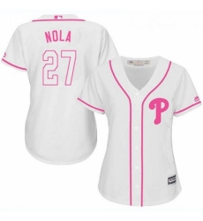 Womens Majestic Philadelphia Phillies 27 Aaron Nola Authentic White Fashion Cool Base MLB Jersey