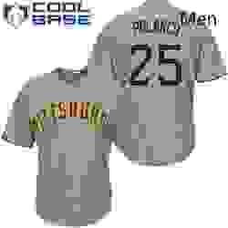 Mens Majestic Pittsburgh Pirates 25 Gregory Polanco Replica Grey Road Cool Base MLB Jersey