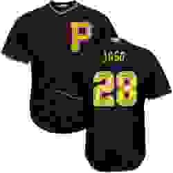 Mens Majestic Pittsburgh Pirates 28 John Jaso Authentic Black Team Logo Fashion Cool Base MLB Jersey