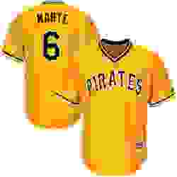 Mens Majestic Pittsburgh Pirates 6 Starling Marte Replica Gold Alternate Cool Base MLB Jersey