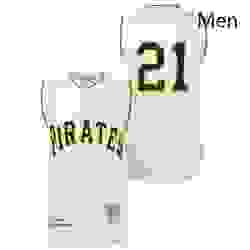 Mens Mitchell and Ness 1960 Pittsburgh Pirates 21 Roberto Clemente Authentic Cream Throwback MLB Jersey