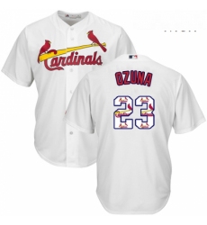 Mens Majestic St Louis Cardinals 23 Marcell Ozuna Authentic White Team Logo Fashion Cool Base MLB Jersey 