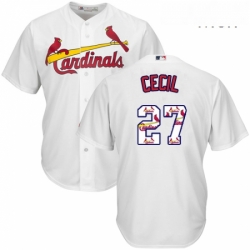 Mens Majestic St Louis Cardinals 27 Brett Cecil Authentic White Team Logo Fashion Cool Base MLB Jersey 