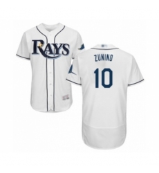 Men's Tampa Bay Rays #10 Mike Zunino Home White Home Flex Base Authentic Collection Baseball Player Jersey