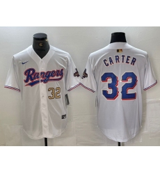 Men Texas Rangers 32 Evan Carter White Gold Cool Base Stitched Baseball Jersey