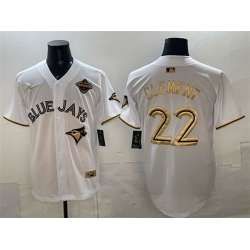 Men Toronto Blue Jays 22 Ernie Clement White Gold 2025 American League Champions Limited Stitched Baseball Jersey