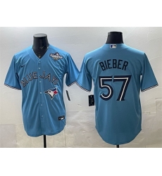 Men Toronto Blue Jays 57 Shane Bieber Blue 2025 World Series Cool Base Stitched Baseball Jersey