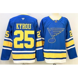 Men St  Louis Blues 25 Jordan Kyrou Blue 2025 Stitched Hockey Jersey