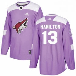 Mens Adidas Arizona Coyotes 13 Freddie Hamilton Authentic Purple Fights Cancer Practice NHL Jersey 