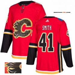 Mens Adidas Calgary Flames 41 Mike Smith Authentic Red Fashion Gold NHL Jersey 