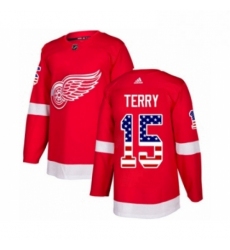Mens Adidas Detroit Red Wings 15 Chris Terry Authentic Red USA Flag Fashion NHL Jersey 