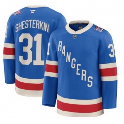 Men New York Rangers 31 Igor Shesterkin Blue Centennial Stitched Hockey Jersey