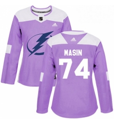 Womens Adidas Tampa Bay Lightning 74 Dominik Masin Authentic Purple Fights Cancer Practice NHL Jersey 