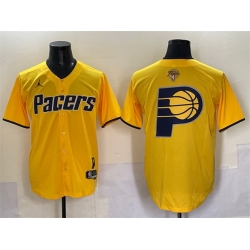 Men Indiana Pacers Team Big Logo Yellow 2025 Finals Vapor Stitched Baseball Jersey