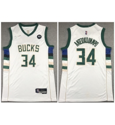 Men Milwaukee Bucks 34 Giannis Antetokounmpo White 75th Anniversary Stitched Basketball Jersey