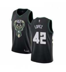Mens Milwaukee Bucks 42 Robin Lopez Authentic Black Basketball Jersey Statement Edition 