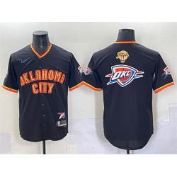 Men Oklahoma City Thunder Team Big Logo Black 2025 Finals Vapor Stitched Baseball Jersey