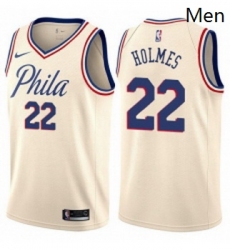 Mens Nike Philadelphia 76ers 22 Richaun Holmes Swingman Cream NBA Jersey City Edition 