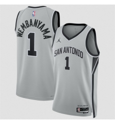 Men San Antonio Spurs 1 Victor Wembanyama Silver 2025 Statement Edition Stitched Basketball Jersey