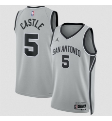 Men San Antonio Spurs 5 Stephon Castle Silver 2025 Statement Edition Stitched Basketball Jersey