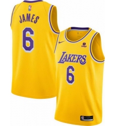 Men's Los Angeles Lakers #6 LeBron James Bibigo Yellow Stitched Basketball Jersey