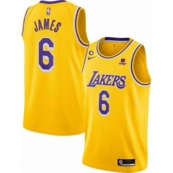 Toddler Los Angeles Lakers 6 LeBron James Yellow No 6 Patch Stitched Basketball Jersey