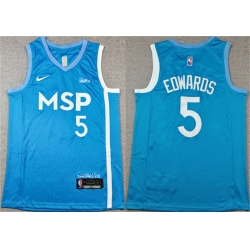 Men Minnesota Timberwolves 5 Anthony Edwards Blue Stitched Jersey