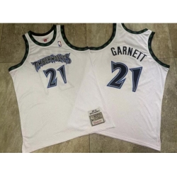 Mens Minnesota Timberwolves 21 Kevin Garnett Swingman White Mitchell Ness Throwback NBA Jersey