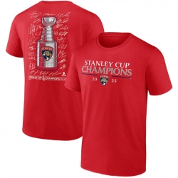Men Florida Panthers Red 2025 Stanley Cup Champions Signature Roster T Shirt