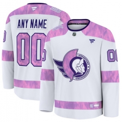 Men Women Youth Ottawa Senators Fanatics White 2024 Hockey Fights Cancer Custom Practice Jersey