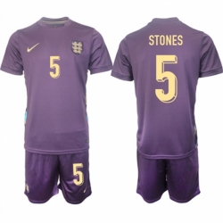 Men England 5 John Stones 2024 25 Purple Away Soccer Jersey Suit