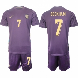 Men England 7 Beckham 2024 25 Purple Away Soccer Jersey Suit